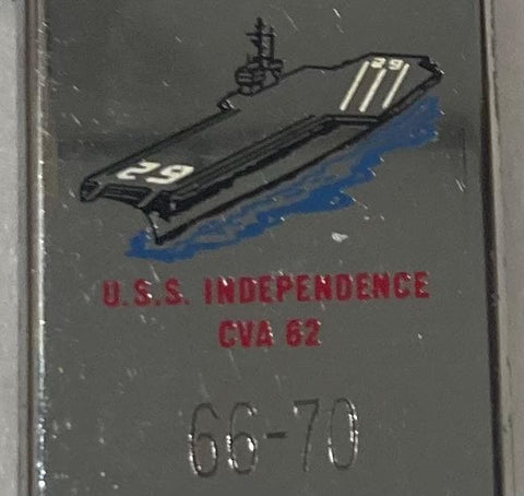 Vintage Metal Zippo Lighter, U.S.S. Independence CV-62, Aircraft Carrier, 66 to 70, RSG, JDM, Double Sided, Ship, Navy, Command, Zippo