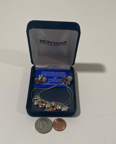 Vintage Metal Montana Silversmiths Silver and Colorful Sparkly Stones Necklace and Matching Earring Set, Beautiful Design, Quality