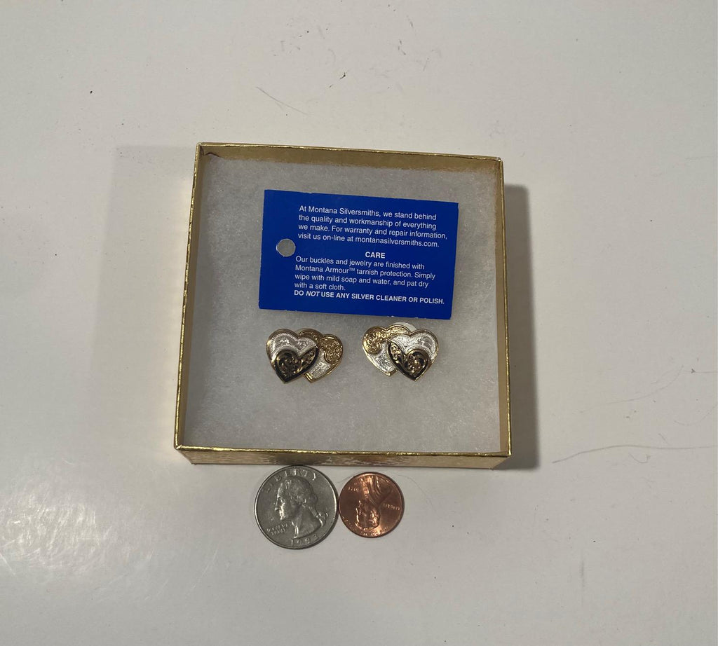 Vintage Metal Montana Silversmiths Silver Earring Set, Double Hearts, Beautiful Design, Quality, Fashion, Accessory, Country