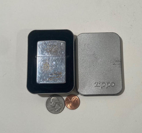 Vintage Metal Zippo Lighter, U.S.S. Prairie AD-15, 50 And Forward, Etched Name On Back, Destroyer Tender, Ship, Navy, Command, Zippo