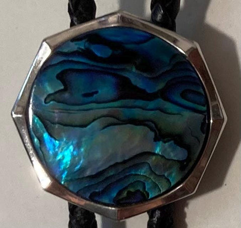 Vintage Metal Bolo Tie, Nice Blue and Silver Swirl Color, Nice Western Design, 1 1/8" x 1 1/8", Quality, Heavy Duty