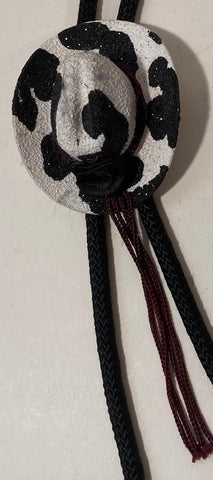 Vintage Metal Bolo Tie, Nice Black and White Cow Colored Cowboy Hat, Nice Western Design, 2 1/4" x 2", Quality, Heavy Duty