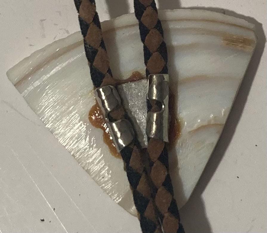 Vintage Metal Bolo Tie, Nice Abalone Design, Nice Western Design, 2" x 1 3/4", Quality, Heavy Duty, Made in USA, Country & Western, Cowboy