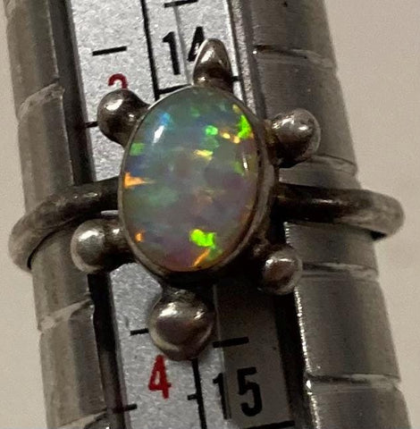 Vintage Sterling Silver Ring, Nice Turtle with Opal Stone Design, Size 3 1/2 Nice Design, Quality, Jewelry, Accessory, Stamped 925, Clothing