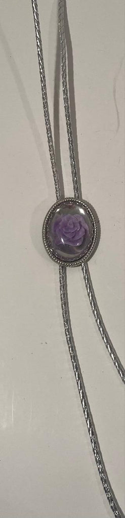 Vintage Metal Bolo Tie, Nice Purple Flower, Rose, Nice Western Design, 2" x 1 1/2", Quality, Heavy Duty