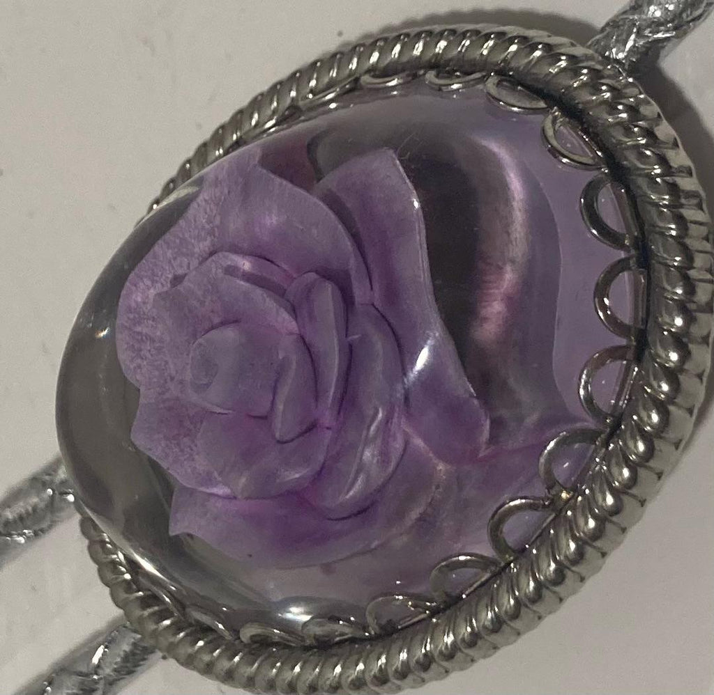 Vintage Metal Bolo Tie, Nice Purple Flower, Rose, Nice Western Design, 2" x 1 1/2", Quality, Heavy Duty