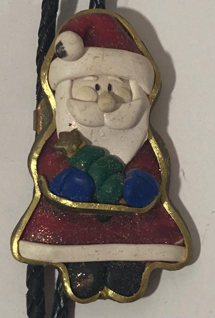 Vintage Metal Bolo Tie, Santa Claus Design, Christmas, Saint Nick, Nice Western Design, 3" x 1 3/4", Quality, Heavy Duty