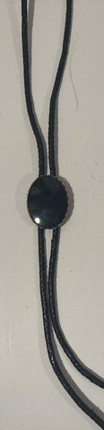 Vintage Metal Bolo Tie, Nice Silver and Black Onyx Stone Design, Nice Western Design, 1 3/4" x 1 1/4", Quality, Heavy Duty