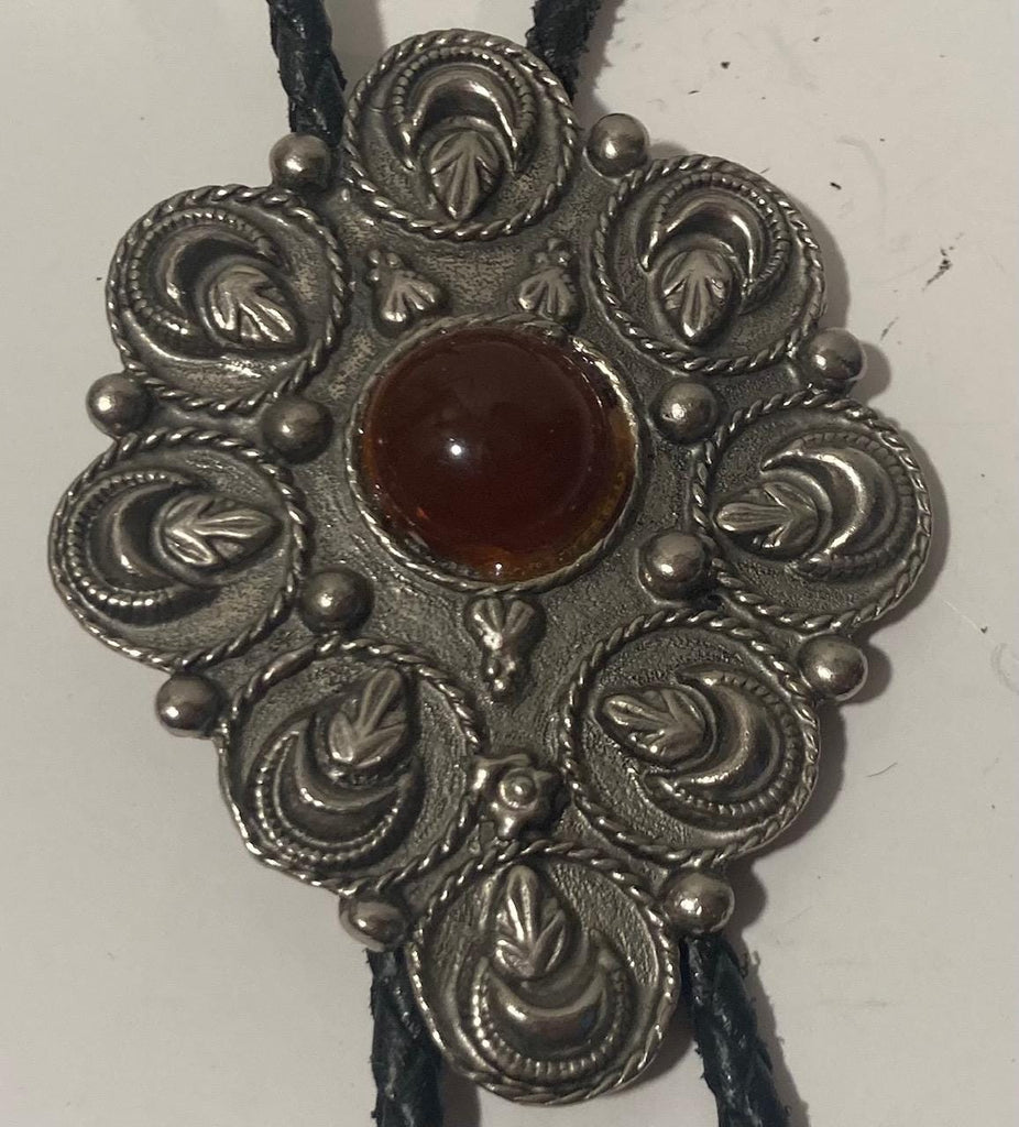 Vintage Metal Bolo Tie, Nice Dark Brown Stone Design, Nice Western Design, 2 3/4" x 2", Quality, Heavy Duty, Made in USA, Country