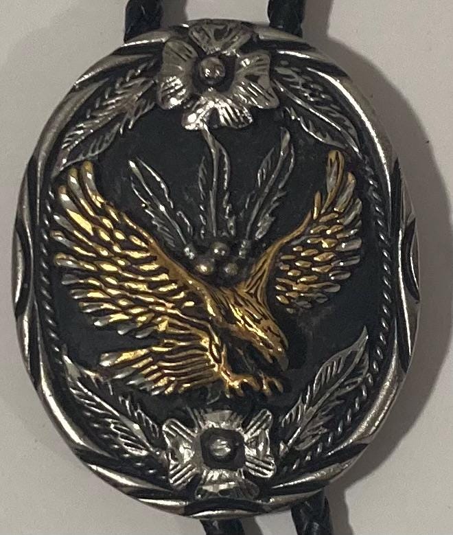 Vintage Metal Bolo Tie, Nice American Bald Eagle Design, Handcrafted, Nice Western Design, 2 1/4" x 1 3/4", Quality, Heavy Duty, Made in USA