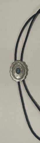 Vintage Metal Bolo Tie, Nice Conchoe Style with Blue Turquoise Stone Design, Nice Western Design, 2" x 1 1/2", Quality, Heavy Duty