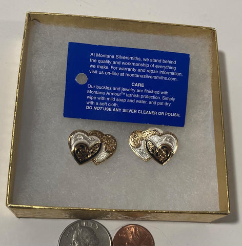 Vintage Metal Montana Silversmiths Silver Earring Set, Double Hearts, Beautiful Design, Quality, Fashion, Accessory, Country