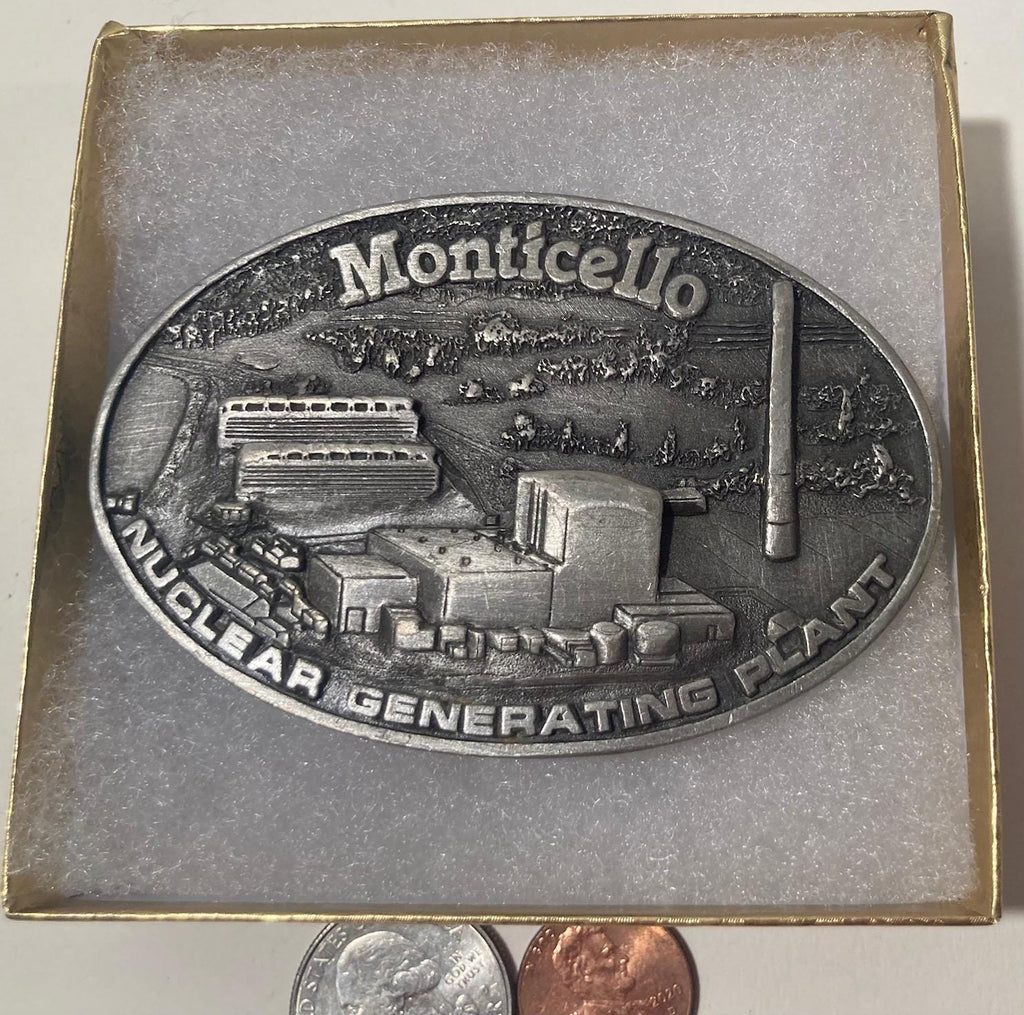 Vintage 1984 Metal Belt Buckle, Pewter, Monticello, Nuclear Generating Plant, Nuclear Power Plant, Power Company, Energy