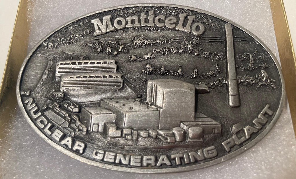 Vintage 1984 Metal Belt Buckle, Pewter, Monticello, Nuclear Generating Plant, Nuclear Power Plant, Power Company, Energy