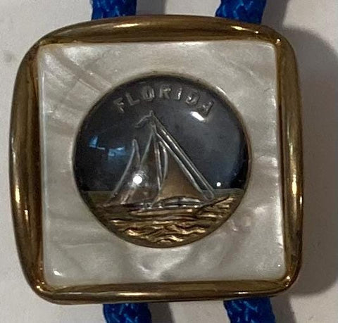 Vintage Metal Bolo Tie, Nice Sailboat, Boat, Ship, Florida, Nice Western Design, 1 1/4" x 1 1/4", Quality, Heavy Duty