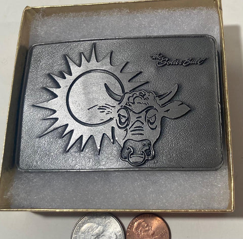 Vintage Metal Belt Buckle, The Solar Bull, Cow, Steer, Nice Western Design, 3 1/2&quot; x 2 1/2&quot;, Heavy Duty, Quality, Thick Metal, For Belts