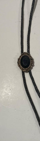 Vintage Metal Bolo Tie, Silver and Black Onyx Stone, Nice Western Design, 1 1/2&quot; x 1 1/4&quot;, Quality, Heavy Duty, Made in USA, Country