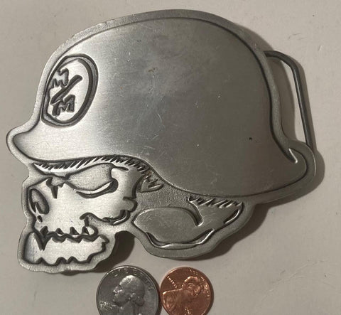 Vintage Metal Belt Buckle, Big Size, Metal Mulisha, German Helmet, Nice Western Design, 4 1/2&quot; x 3 1/2&quot;, Heavy Duty, Quality, Thick Metal