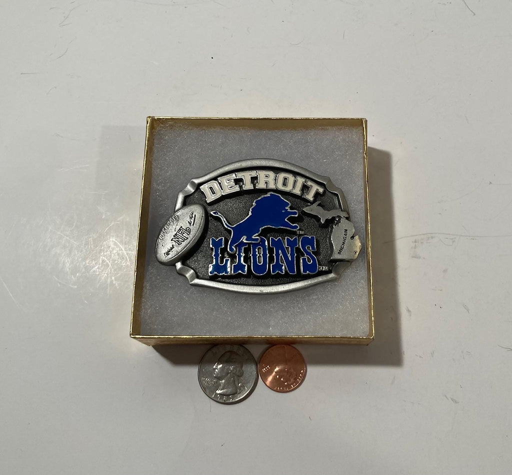 Vintage Metal Belt Buckle, Detroit Lions, Football, NFL, Michigan, Doing Great This Year, Nice Western Design, 3 1/4&quot; x 2 1/4&quot;, Heavy Duty