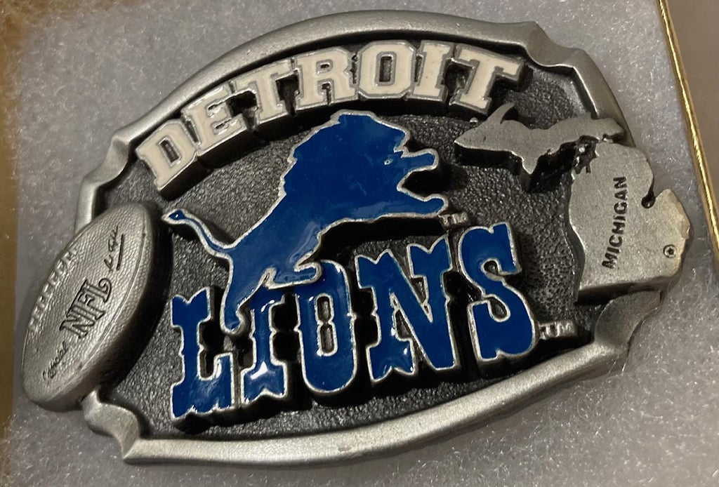 Vintage Metal Belt Buckle, Detroit Lions, Football, NFL, Michigan, Doing Great This Year, Nice Western Design, 3 1/4&quot; x 2 1/4&quot;, Heavy Duty