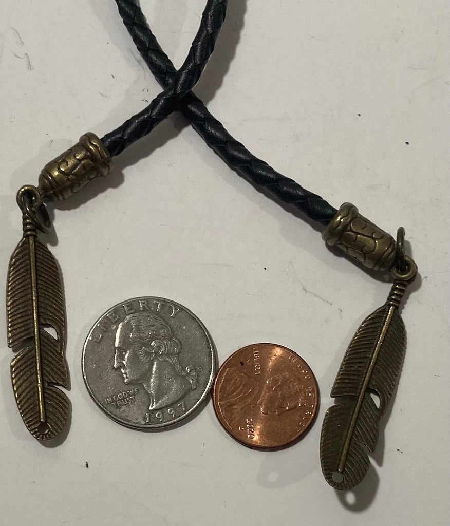 Vintage Metal Bolo Tie, Nice Brass with Nice Brown Striped Stone Design, Nice Western Design, 2 1/4&quot; x 1 3/4&quot;, Quality, Heavy Duty