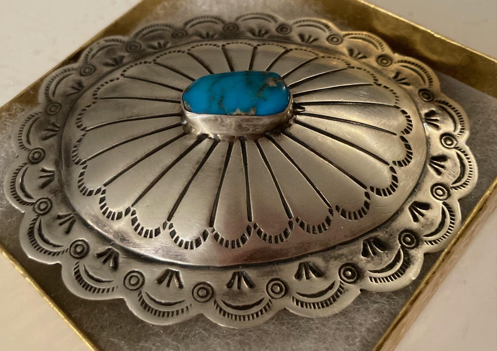 Vintage Metal Belt Buckle, Nice Silver with Blue Turquoise Stone Design, Nice Western Design, 3 3/4&quot; x 3&quot;, Heavy Duty, Quality, Thick Metal