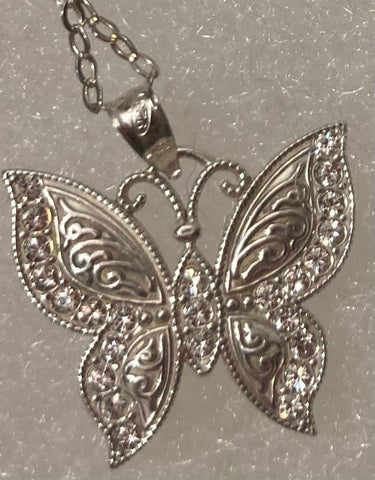 Vintage Sterling Silver Necklace, Nice Butterfly with Sparkly Stones Design, Nice Design, Quality, Jewelry, 0941, Accessory, 925, Clothing