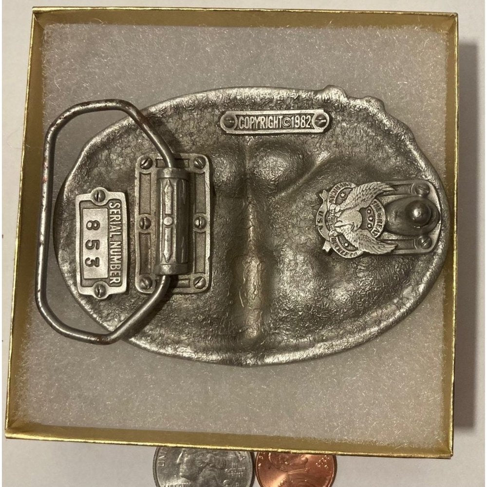 Vintage 1982 Metal Belt Buckle, Mechanic, Guaranteed Performance,