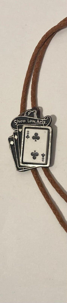 Vintage Metal Bolo Tie, Cards, Poker, Gambling,Slow Low Arizona, Nice Western Design, 2" x 1 1/2", Quality, Heavy Duty