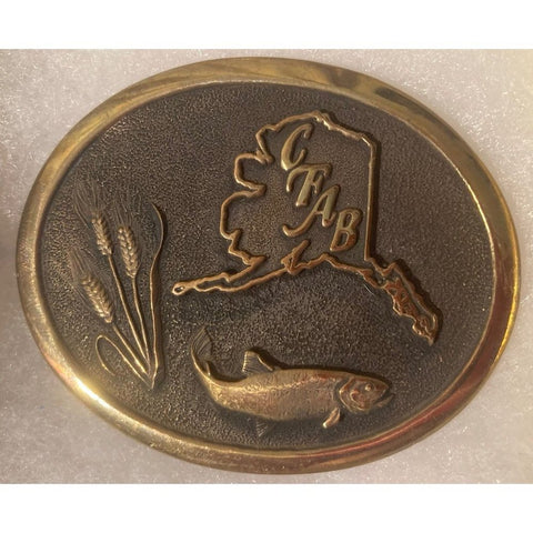 Vintage 1980 Metal Belt Buckle, Alaska, Fishing, Salmon, Anchorage,