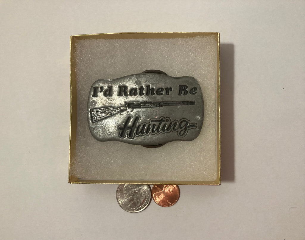 Vintage Metal Belt Buckle, I'd Rather Be Hunting, Nice Western Design, 3" x 1 3/4", Heavy Duty, Quality, Thick Metal