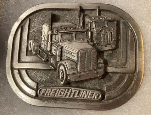 Vintage 1985 Metal Belt Buckle, Freightliner, Truck, Trucking, 18 Wheeler, Over the Road, Nice Design, 3" x 2 1/4", Heavy Duty, Made in USA