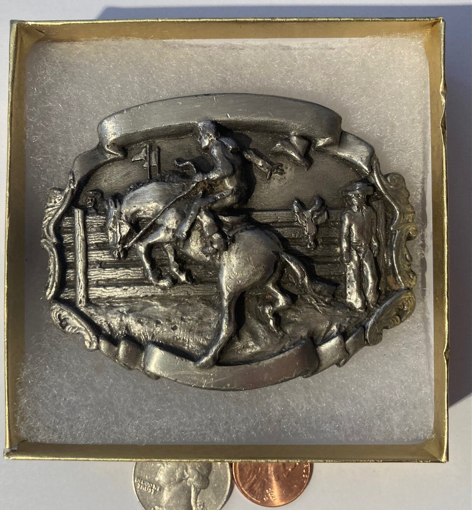 Vintage 1981 Metal Belt Buckle, The Heritage of the Cowboy Life, 3 1/4", x 2 1/2", Quality, Made in USA, Country and Western, Heavy Duty