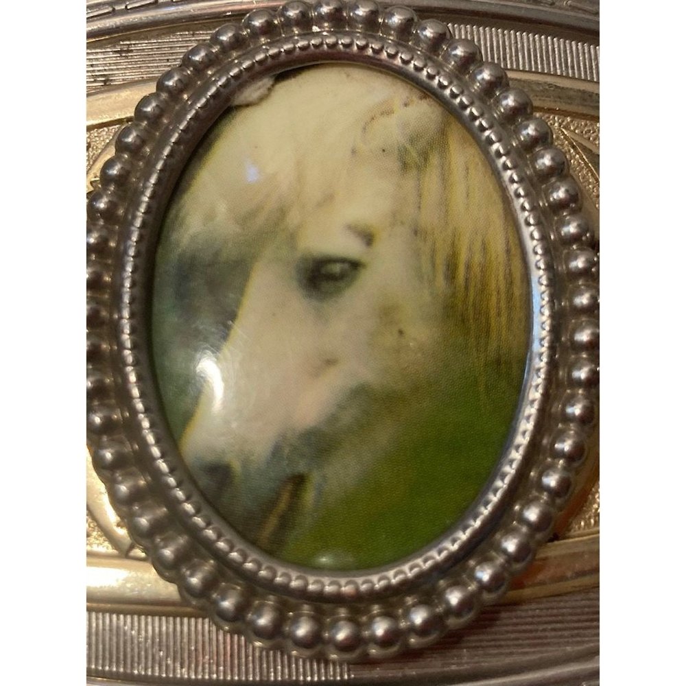 Vintage Metal Belt Buckle, Nice White Horse, Nice Design, 3 1/2" x 2 1/2",