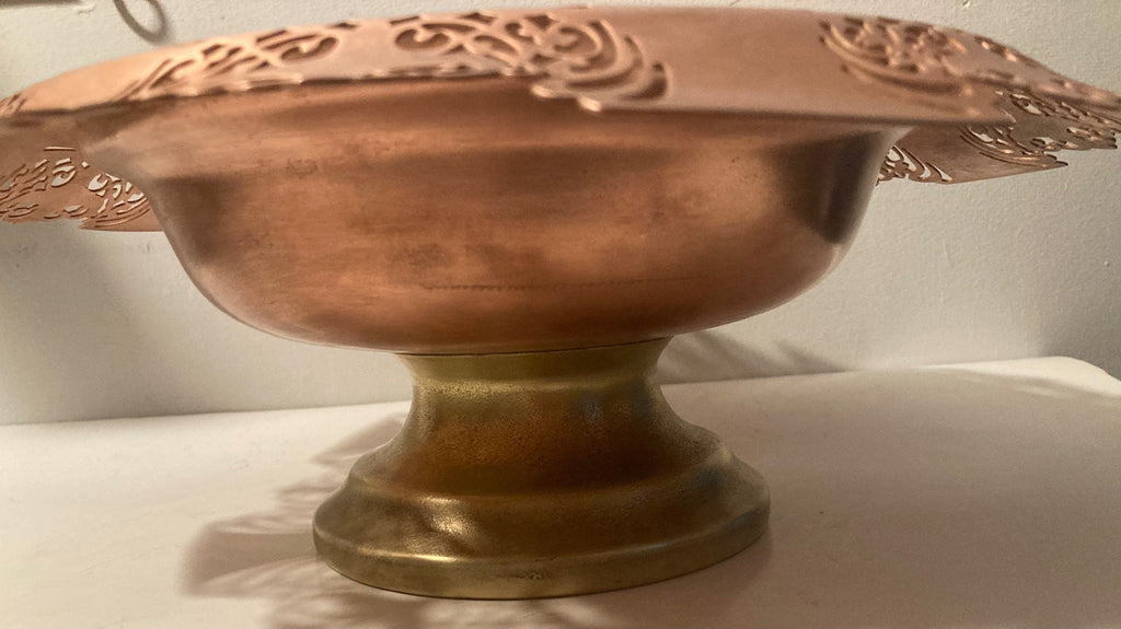 Vintage Metal Copper and Brass Fruit Bowl, Basket, Baking, Candy, Food, Heavy Duty, Thick Metal, Weighs 2 Pounds, 13" x 4 1/2", Kitchen