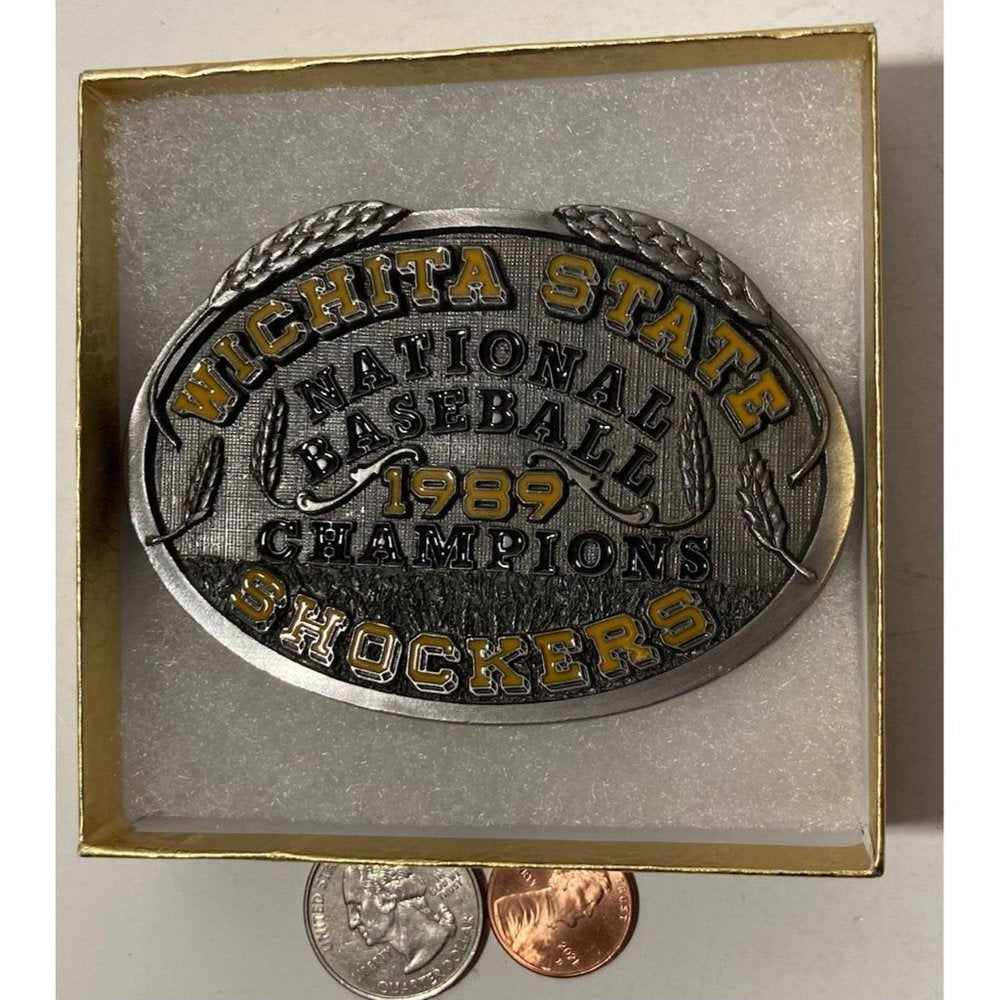 Vintage 1989 Metal Belt Buckle, Wichita State Shockers, National Baseball  ,