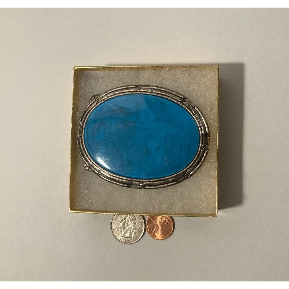 Vintage Metal Belt Buckle, Nice Big Turquoise Stone, Made in Italy,