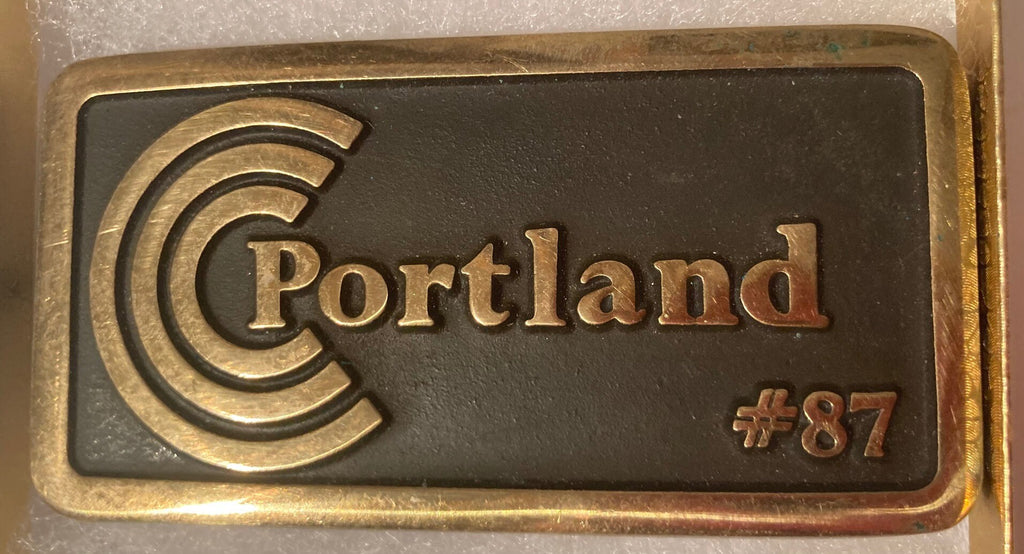 Vintage 1987 Metal Belt Buckle, Brass, Portland, #87, Nice Design, 3 1/4" x 1 3/4", Heavy Duty, Quality, Thick Metal, Made in USA, For Belts