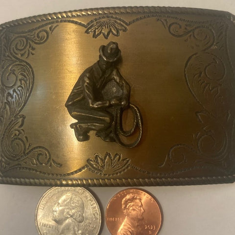 Vintage Metal Belt Buckle, Brass, Wrangler, Old Cowboy, Nice Western Style Desig