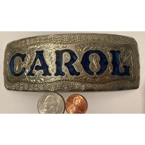 Vintage Metal Belt Buckle, Carol, Caroline, Nice Western Design,