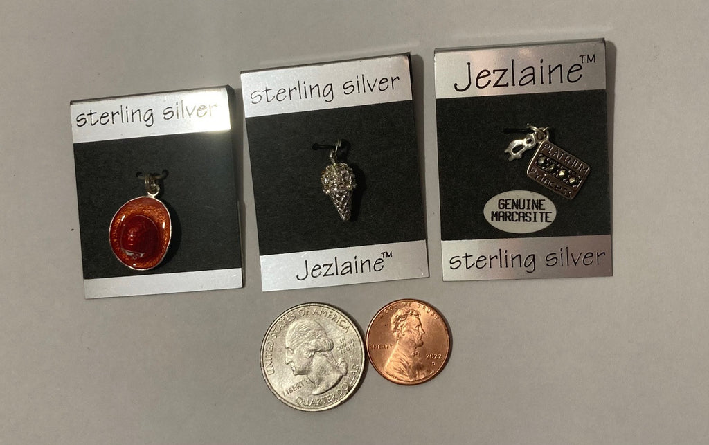 Vintage Lot of 3 Sterling Silver Pendants, Charms, Fire Department Helmet, Ice Cream Cone, Princess, Nice Designs, Quality, Jewelry