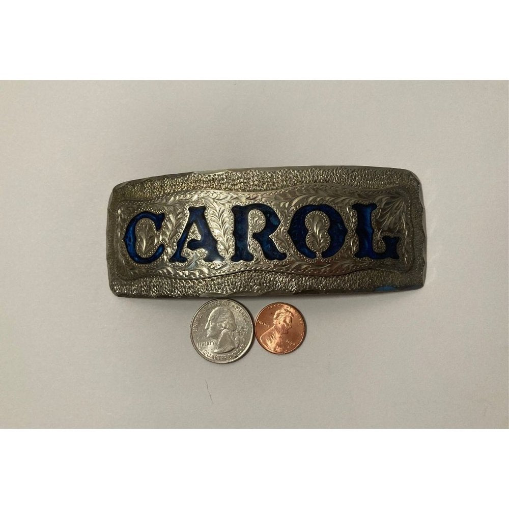 Vintage Metal Belt Buckle, Carol, Caroline, Nice Western Design,