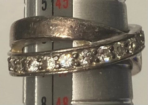 Vintage Sterling Silver Ring, Nice Double Banded with Nice Sparkly Stones Design, Size 4, Nice Design, Quality, Jewelry, 0929, Accessory