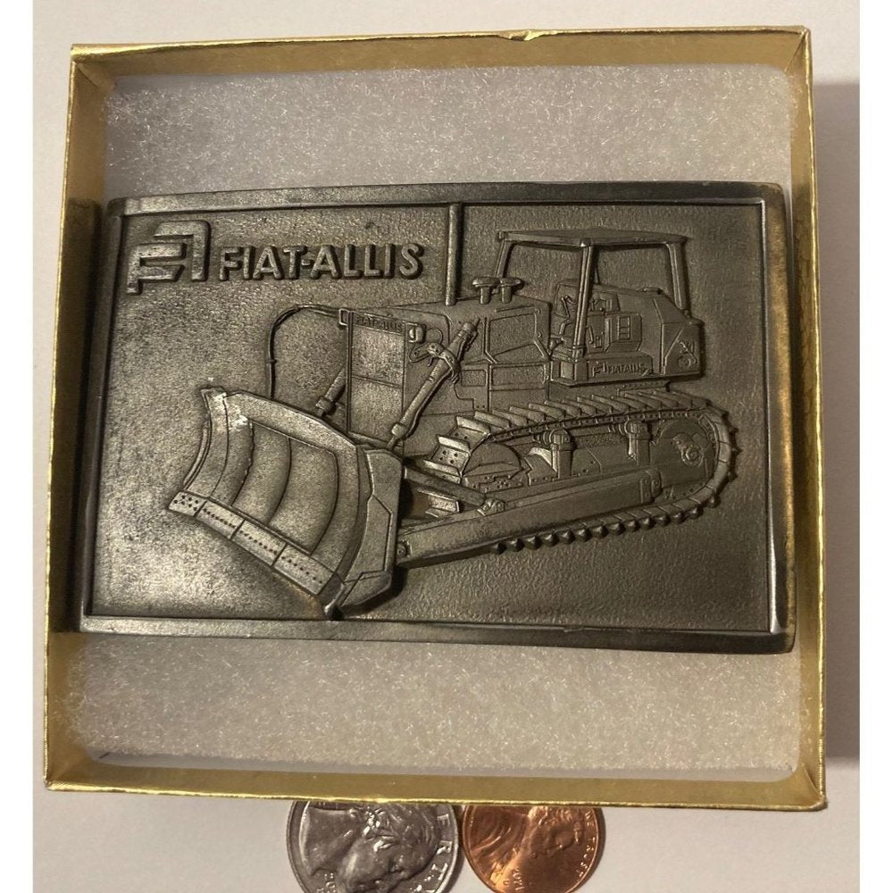 Vintage 1976 Metal Belt Buckle, Fiat-Allis, Bulldozer, Construction, Diesel