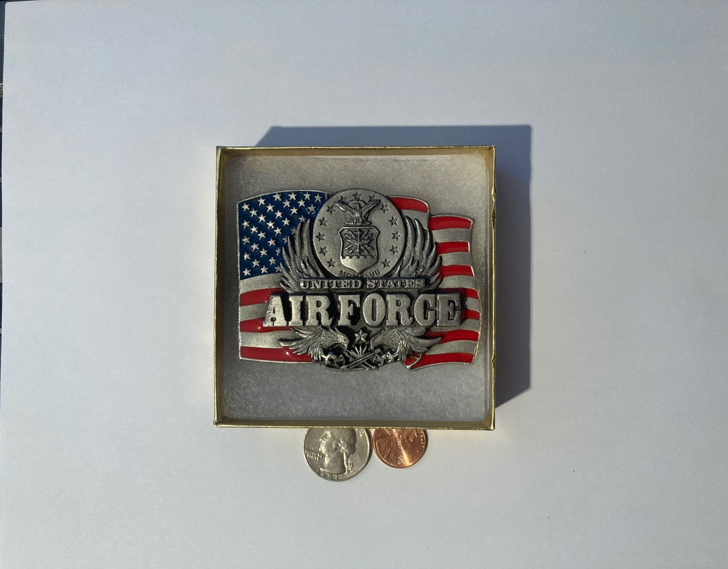 Vintage 1991 Metal Belt Buckle, United States Air Force, 3 1/3", x 2 1/2", Quality, Made in USA, Country and Western, Heavy Duty, Fashion