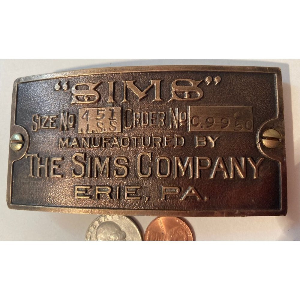 Vintage Metal Belt Buckle, The Sims Company, Erie, PA, Boilder