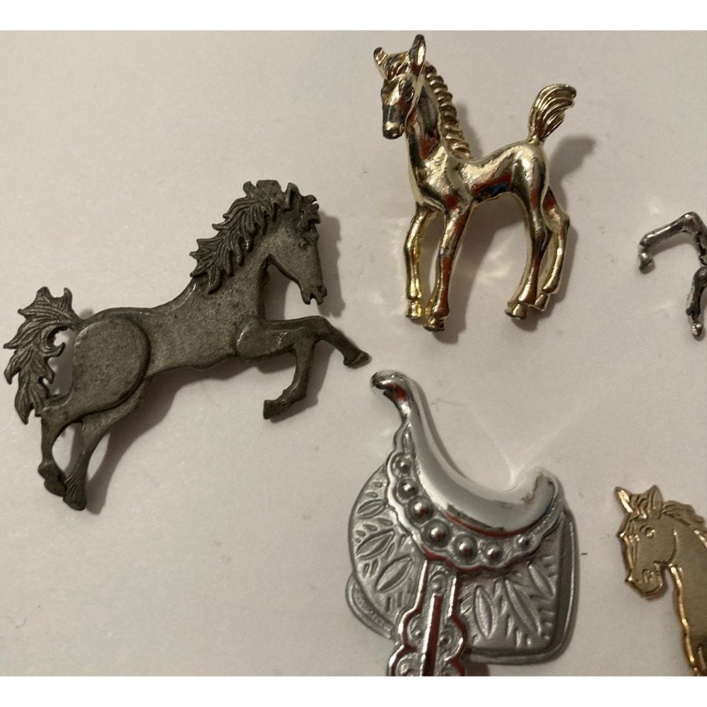 6 Vintage  Metal Horse Broaches, Pins, Western Style, Saddle, Quality,