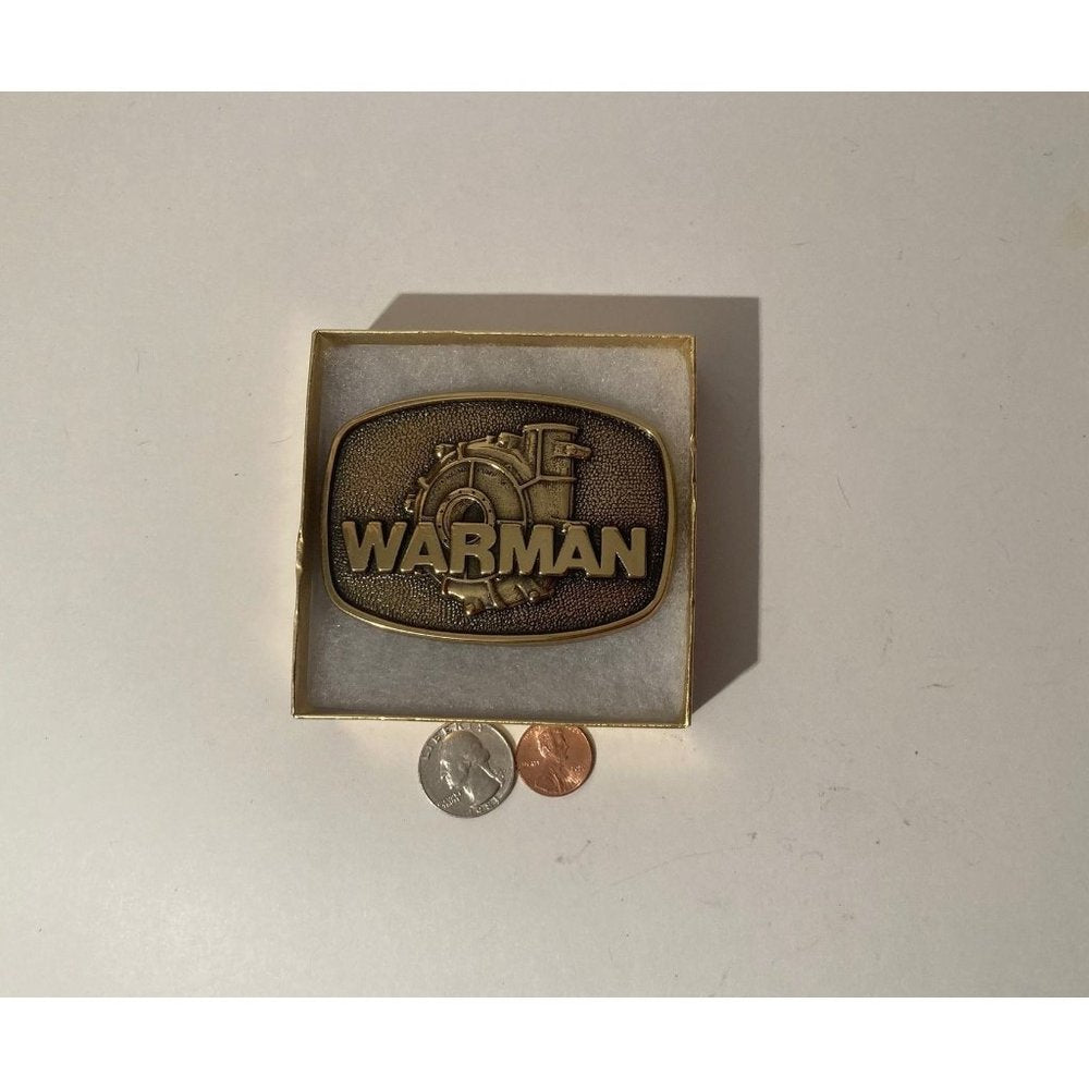 Vintage 1983 Metal  Belt Buckle, Brass, Warman, Pumps, 3 1/4", x 2 1/2",