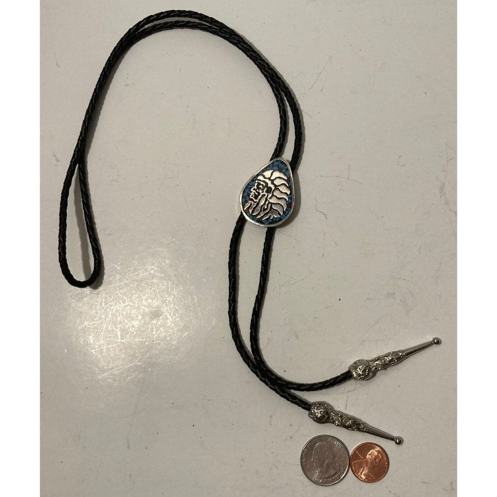 Vintage Metal Bolo Tie, Nice Silver and Turquoise Design, Native Design,