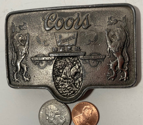 Vintage Metal Belt Buckle, Adolph, Coors, Beer, Lions Head, Nice Design, 3 1/2" x 2 1/2", Heavy Duty, Quality, Thick Metal